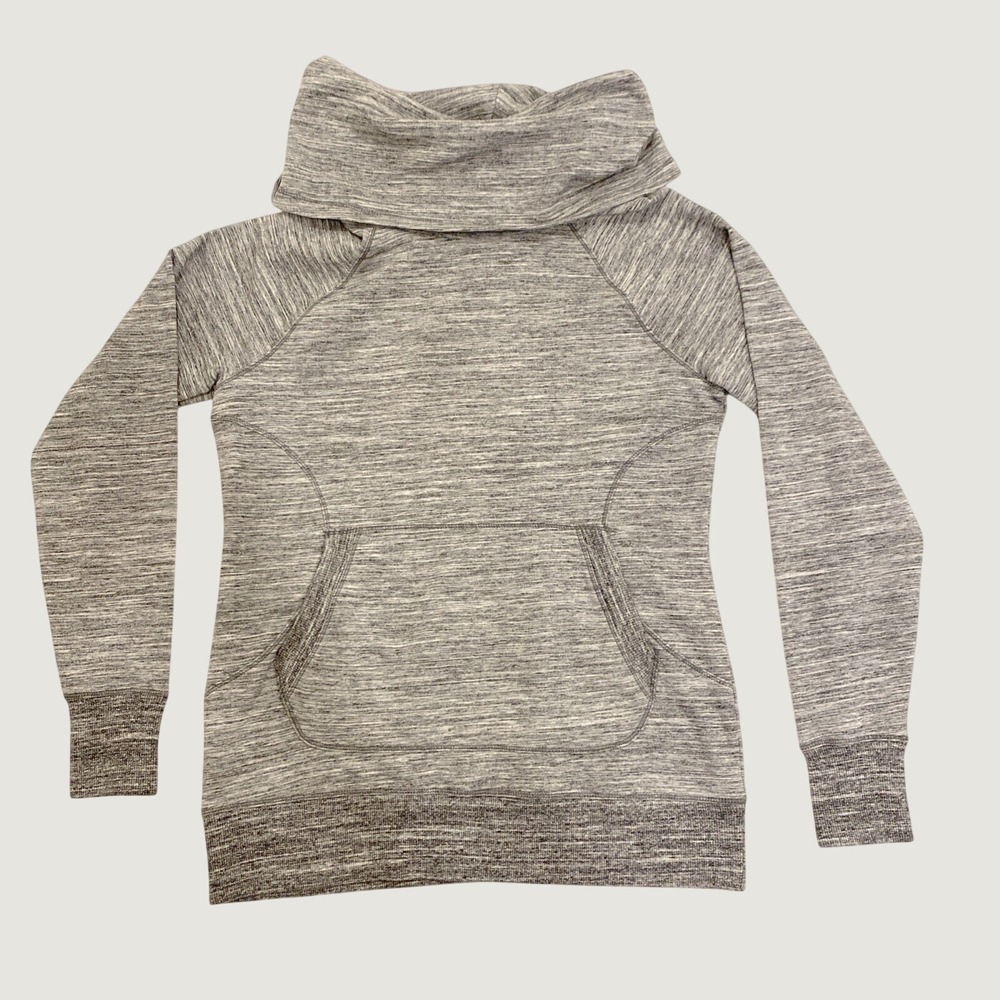 Space Dye Heather Gray Funnel Neck‎ Pullover Sweatshirt with Thumbholes